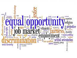 words Written together indicating discrimination including words such as equal opportunity, job market, fairness, employment, discrimination